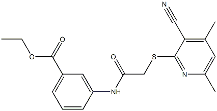 ethyl 3-({[(3-cyano-4,6-dimethylpyridin-2-yl)sulfanyl]acetyl}amino)benzoate Struktur