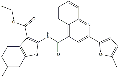 ethyl 6-methyl-2-({[2-(5-methyl-2-furyl)-4-quinolinyl]carbonyl}amino)-4,5,6,7-tetrahydro-1-benzothiophene-3-carboxylate Struktur