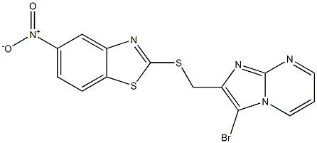 3-bromo-2-[({5-nitro-1,3-benzothiazol-2-yl}sulfanyl)methyl]imidazo[1,2-a]pyrimidine Struktur