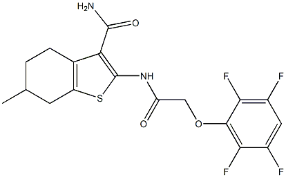 6-methyl-2-{[(2,3,5,6-tetrafluorophenoxy)acetyl]amino}-4,5,6,7-tetrahydro-1-benzothiophene-3-carboxamide Struktur