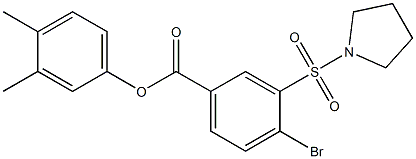 3,4-dimethylphenyl 4-bromo-3-(pyrrolidin-1-ylsulfonyl)benzoate Struktur