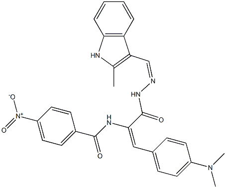 N-[2-[4-(dimethylamino)phenyl]-1-({2-[(2-methyl-1H-indol-3-yl)methylene]hydrazino}carbonyl)vinyl]-4-nitrobenzamide Struktur