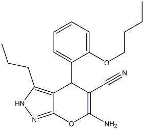 6-amino-4-[2-(butyloxy)phenyl]-3-propyl-2,4-dihydropyrano[2,3-c]pyrazole-5-carbonitrile Struktur