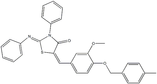 5-{3-methoxy-4-[(4-methylbenzyl)oxy]benzylidene}-3-phenyl-2-(phenylimino)-1,3-thiazolidin-4-one Struktur