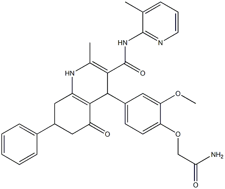 4-[4-(2-amino-2-oxoethoxy)-3-methoxyphenyl]-2-methyl-N-(3-methyl-2-pyridinyl)-5-oxo-7-phenyl-1,4,5,6,7,8-hexahydro-3-quinolinecarboxamide Struktur