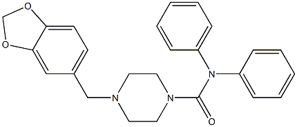 4-(1,3-benzodioxol-5-ylmethyl)-N,N-diphenylpiperazine-1-carboxamide Struktur