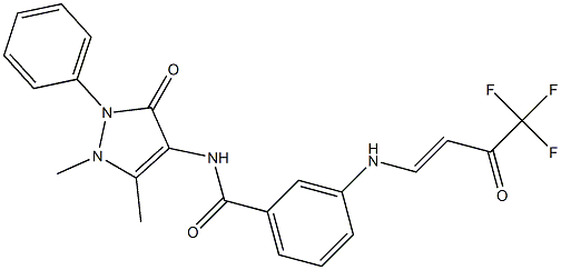 N-(1,5-dimethyl-3-oxo-2-phenyl-2,3-dihydro-1H-pyrazol-4-yl)-3-[(4,4,4-trifluoro-3-oxo-1-butenyl)amino]benzamide Struktur