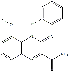 8-ethoxy-2-[(2-fluorophenyl)imino]-2H-chromene-3-carboxamide Struktur