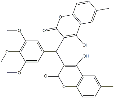 4-hydroxy-3-[(4-hydroxy-6-methyl-2-oxo-2H-chromen-3-yl)(3,4,5-trimethoxyphenyl)methyl]-6-methyl-2H-chromen-2-one Struktur