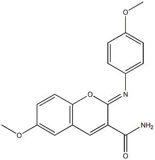 6-methoxy-2-[(4-methoxyphenyl)imino]-2H-chromene-3-carboxamide Struktur