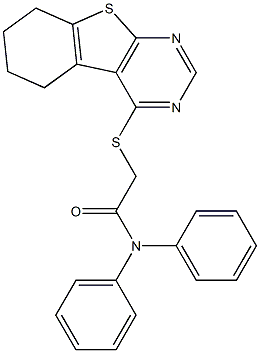 N,N-diphenyl-2-(5,6,7,8-tetrahydro[1]benzothieno[2,3-d]pyrimidin-4-ylsulfanyl)acetamide Struktur