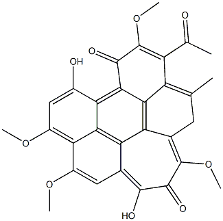 3-acetyl-6,11-dihydroxy-4,8,9,13-tetramethoxy-2-methyl-1H-cyclohepta[ghi]perylene-5,12-dione Struktur