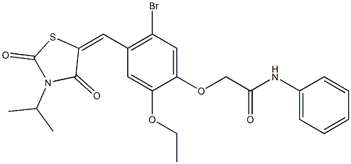 2-{5-bromo-2-ethoxy-4-[(3-isopropyl-2,4-dioxo-1,3-thiazolidin-5-ylidene)methyl]phenoxy}-N-phenylacetamide Struktur