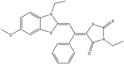 3-ethyl-5-[2-(3-ethyl-6-methoxy-1,3-benzothiazol-2(3H)-ylidene)-1-phenylethylidene]-2-thioxo-1,3-thiazolidin-4-one Struktur