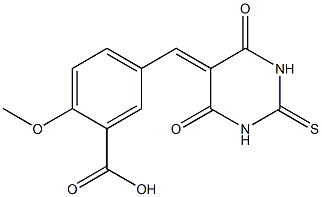 5-[(4,6-dioxo-2-thioxotetrahydro-5(2H)-pyrimidinylidene)methyl]-2-methoxybenzoic acid Struktur