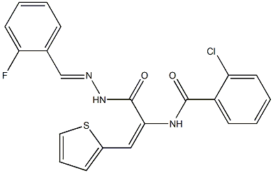 2-chloro-N-[1-{[2-(2-fluorobenzylidene)hydrazino]carbonyl}-2-(2-thienyl)vinyl]benzamide Struktur