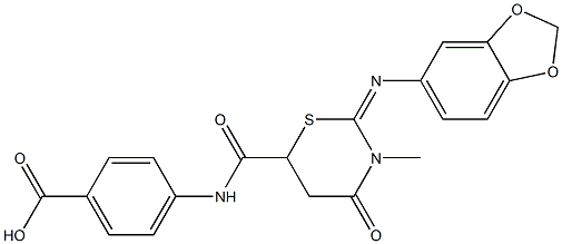 4-({[2-(1,3-benzodioxol-5-ylimino)-3-methyl-4-oxo-1,3-thiazinan-6-yl]carbonyl}amino)benzoic acid Struktur