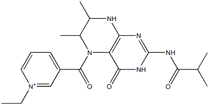 1-ethyl-3-[(2-(isobutyrylamino)-6,7-dimethyl-4-oxo-4,6,7,8-tetrahydro-5(3H)-pteridinyl)carbonyl]pyridinium Struktur