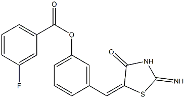 3-[(2-imino-4-oxo-1,3-thiazolidin-5-ylidene)methyl]phenyl 3-fluorobenzoate Struktur