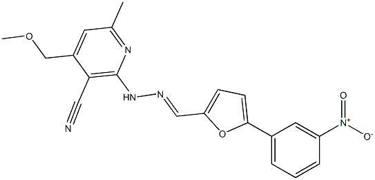 2-{2-[(5-{3-nitrophenyl}-2-furyl)methylene]hydrazino}-4-(methoxymethyl)-6-methylnicotinonitrile Struktur