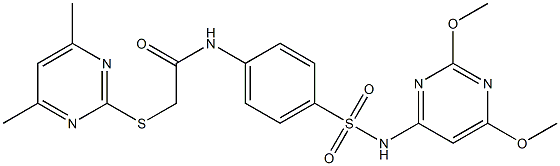 N-(4-{[(2,6-dimethoxy-4-pyrimidinyl)amino]sulfonyl}phenyl)-2-[(4,6-dimethyl-2-pyrimidinyl)sulfanyl]acetamide Struktur