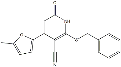 2-(benzylsulfanyl)-4-(5-methyl-2-furyl)-6-oxo-1,4,5,6-tetrahydro-3-pyridinecarbonitrile Struktur