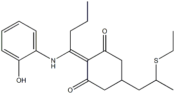 5-[2-(ethylsulfanyl)propyl]-2-[1-(2-hydroxyanilino)butylidene]-1,3-cyclohexanedione Struktur