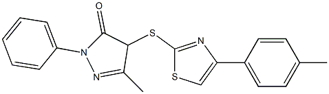 5-methyl-4-{[4-(4-methylphenyl)-1,3-thiazol-2-yl]sulfanyl}-2-phenyl-2,4-dihydro-3H-pyrazol-3-one Struktur