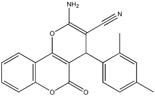 2-amino-4-(2,4-dimethylphenyl)-5-oxo-4H,5H-pyrano[3,2-c]chromene-3-carbonitrile Struktur