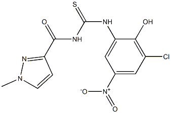 N-{3-chloro-2-hydroxy-5-nitrophenyl}-N'-[(1-methyl-1H-pyrazol-3-yl)carbonyl]thiourea Struktur