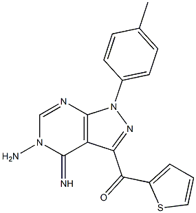 [5-amino-4-imino-1-(4-methylphenyl)-4,5-dihydro-1H-pyrazolo[3,4-d]pyrimidin-3-yl](2-thienyl)methanone Struktur