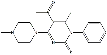 1-[6-methyl-4-(4-methylpiperazin-1-yl)-1-phenyl-2-thioxo-1,2-dihydropyrimidin-5-yl]ethanone Struktur