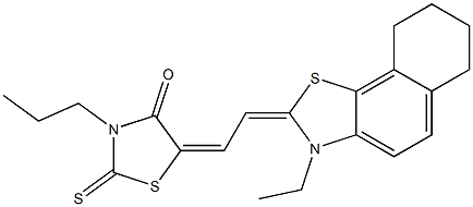 5-[2-(3-ethyl-6,7,8,9-tetrahydronaphtho[2,1-d][1,3]thiazol-2(3H)-ylidene)ethylidene]-3-propyl-2-thioxo-1,3-thiazolidin-4-one Struktur