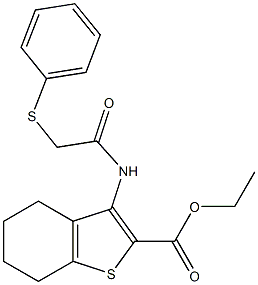 ethyl 3-{[(phenylsulfanyl)acetyl]amino}-4,5,6,7-tetrahydro-1-benzothiophene-2-carboxylate Struktur