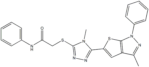 2-{[4-methyl-5-(3-methyl-1-phenyl-1H-thieno[2,3-c]pyrazol-5-yl)-4H-1,2,4-triazol-3-yl]sulfanyl}-N-phenylacetamide Struktur