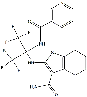 N-[1-{[3-(aminocarbonyl)-4,5,6,7-tetrahydro-1-benzothien-2-yl]amino}-2,2,2-trifluoro-1-(trifluoromethyl)ethyl]nicotinamide Struktur