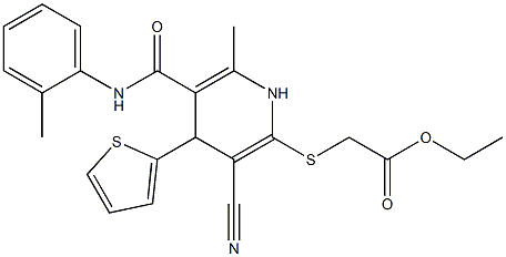 ethyl {[3-cyano-6-methyl-4-(2-thienyl)-5-(2-toluidinocarbonyl)-1,4-dihydro-2-pyridinyl]sulfanyl}acetate Struktur