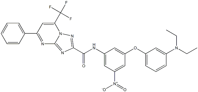 N-{3-[3-(diethylamino)phenoxy]-5-nitrophenyl}-5-phenyl-7-(trifluoromethyl)[1,2,4]triazolo[1,5-a]pyrimidine-2-carboxamide Struktur