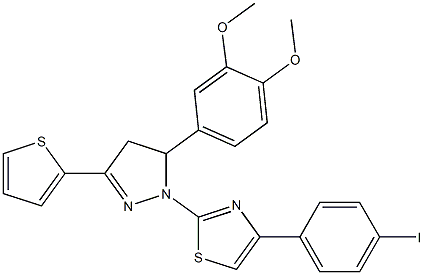 2-[5-(3,4-dimethoxyphenyl)-3-(2-thienyl)-4,5-dihydro-1H-pyrazol-1-yl]-4-(4-iodophenyl)-1,3-thiazole Struktur