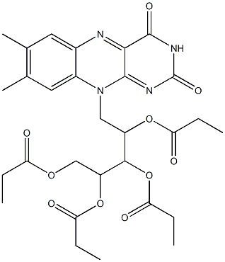 1-[1,2-bis(propionyloxy)ethyl]-3-[7,8-dimethyl-2,4-dioxo-3,4-dihydrobenzo[g]pteridin-10(2H)-yl]-2-(propionyloxy)propyl propionate Struktur