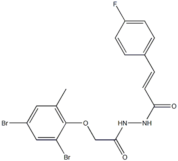 2-(2,4-dibromo-6-methylphenoxy)-N'-[(E)-3-(4-fluorophenyl)-2-propenoyl]acetohydrazide Struktur