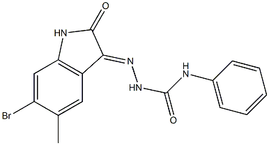 2-(6-bromo-5-methyl-2-oxo-1,2-dihydro-3H-indol-3-ylidene)-N-phenyl-1-hydrazinecarboxamide Struktur