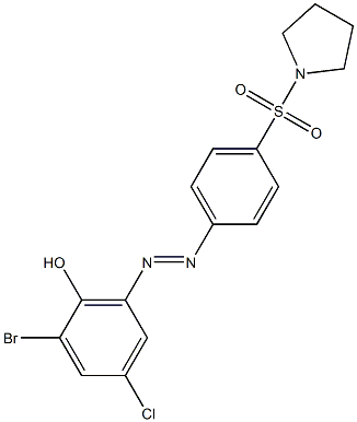 2-bromo-4-chloro-6-{(E)-2-[4-(1-pyrrolidinylsulfonyl)phenyl]diazenyl}phenol Struktur