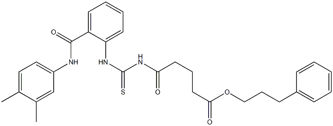 3-phenylpropyl 5-[({2-[(3,4-dimethylanilino)carbonyl]anilino}carbothioyl)amino]-5-oxopentanoate Struktur