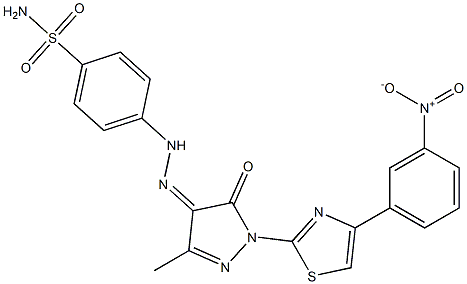 4-(2-{3-methyl-1-[4-(3-nitrophenyl)-1,3-thiazol-2-yl]-5-oxo-1,5-dihydro-4H-pyrazol-4-ylidene}hydrazino)benzenesulfonamide Struktur