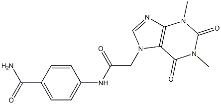 4-{[2-(1,3-dimethyl-2,6-dioxo-1,2,3,6-tetrahydro-7H-purin-7-yl)acetyl]amino}benzamide Struktur