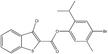 4-bromo-2-isopropyl-5-methylphenyl 3-chloro-1-benzothiophene-2-carboxylate Struktur