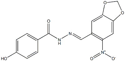 4-hydroxy-N'-[(E)-(6-nitro-1,3-benzodioxol-5-yl)methylidene]benzohydrazide Struktur