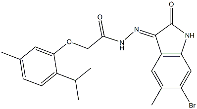 N'-(6-bromo-5-methyl-2-oxo-1,2-dihydro-3H-indol-3-ylidene)-2-(2-isopropyl-5-methylphenoxy)acetohydrazide Struktur