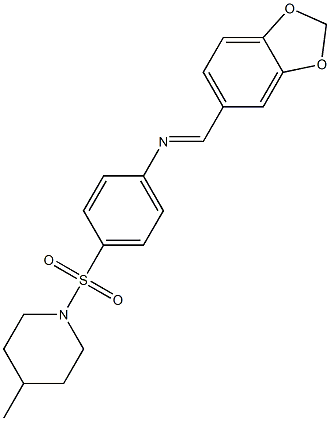 N-[(E)-1,3-benzodioxol-5-ylmethylidene]-N-{4-[(4-methyl-1-piperidinyl)sulfonyl]phenyl}amine Struktur